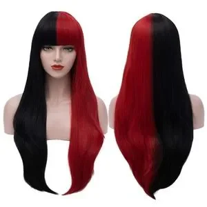 ✖️Lana Red & Black split dye Cosplay Straight wig Amazon.com: Swiking Long Straight Half Red Half Black Wig  main image 3